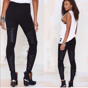 Nasty Gal Ties The Limit Lace Up Corset Leggings Black NWT